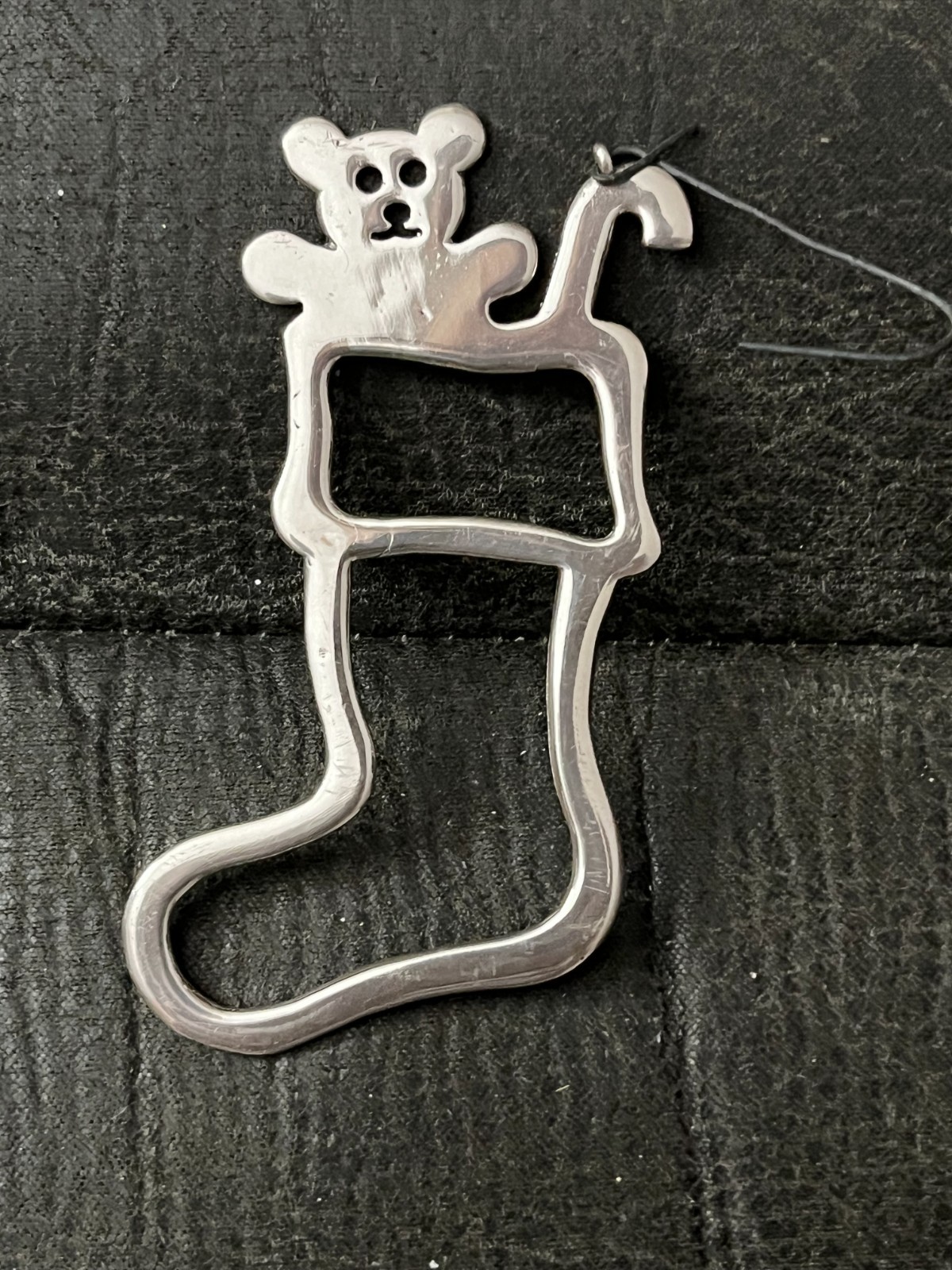 Vintage Sterling Silver Teddy Bear Outline Christmas Stocking Ornament M.Ltd \'86