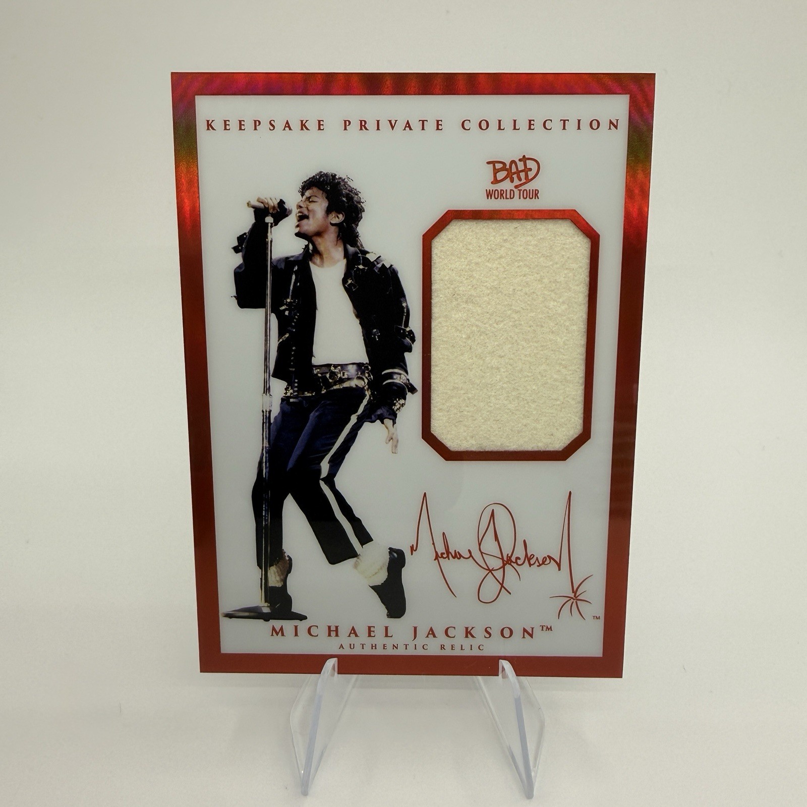 Michael Jackson BAD HOLO World Tour Fedora Relic #286 Keepsake Red 11/87 RARE