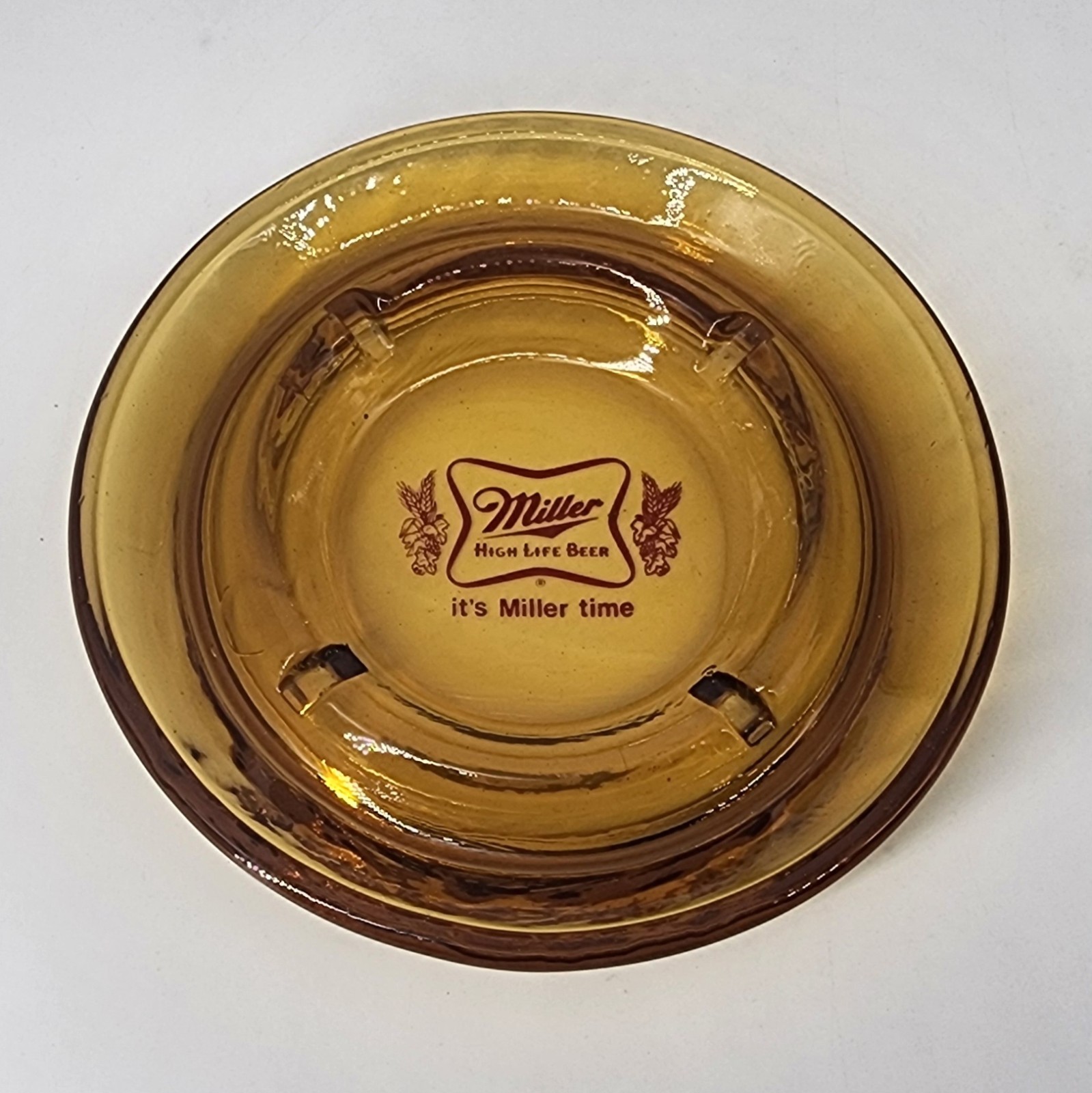 Vintage Marketing Ashtray Miller High Life Beer Amber Glass USA - 6.5 inches