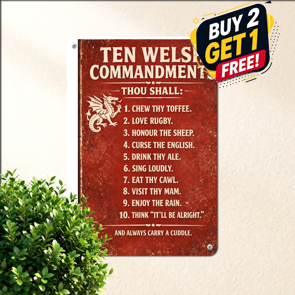 Welsh Rugby Rules Red Dragon National Pride Retro Sports Tin Sign 8x12