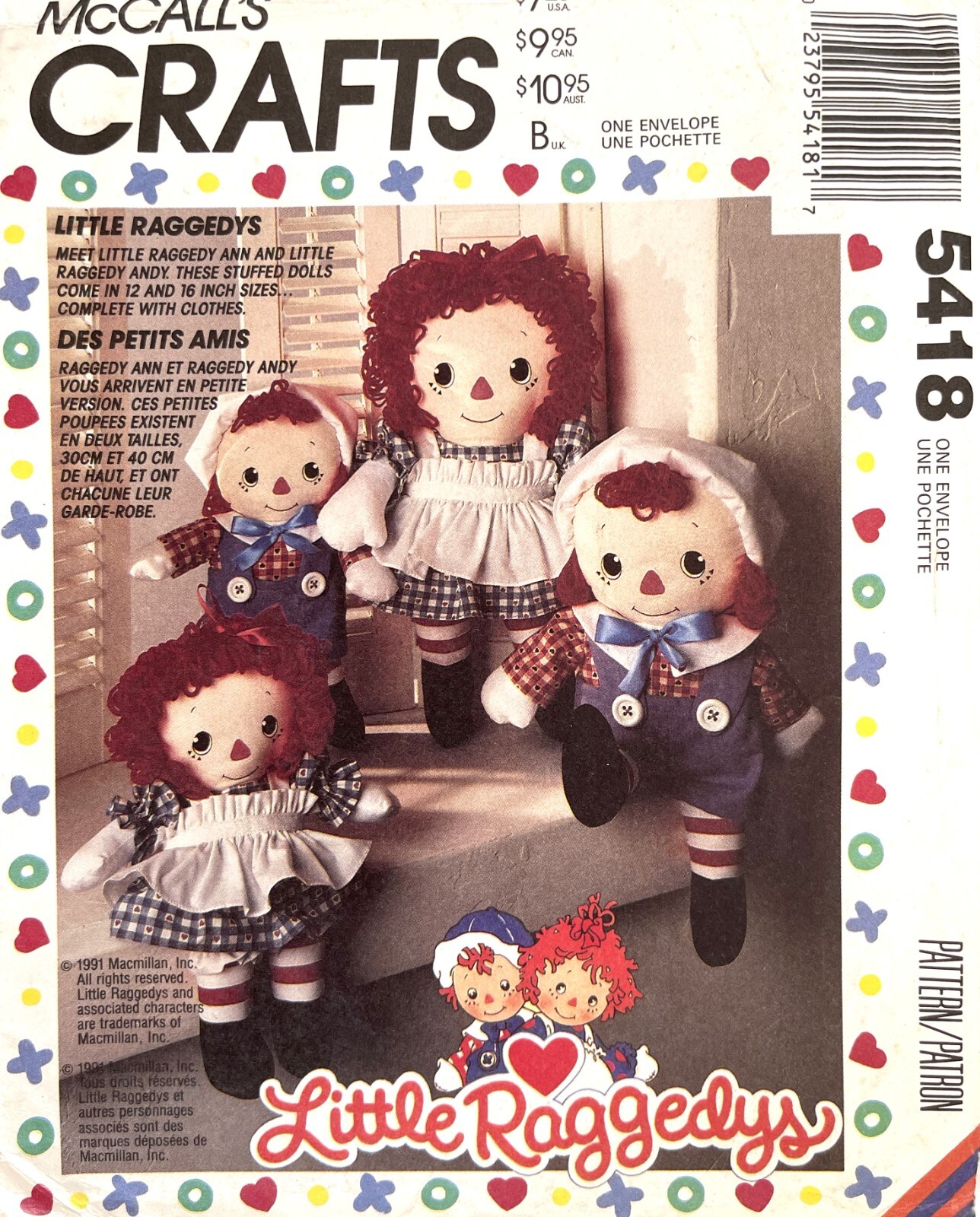 1990's McCall's Little Raggedy Doll, Clothes,Transfer Pattern 5418 Size 12