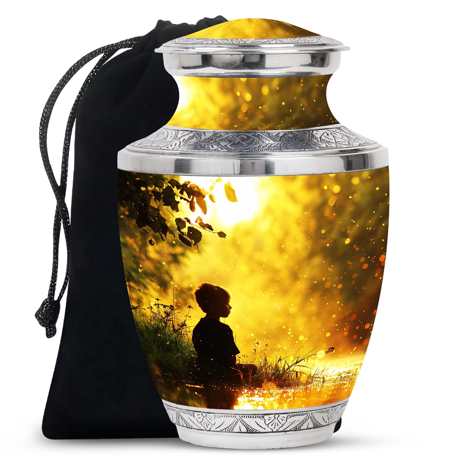 Child In Alone Place Large With Velvet Bag  10 Inch Funeral Urns