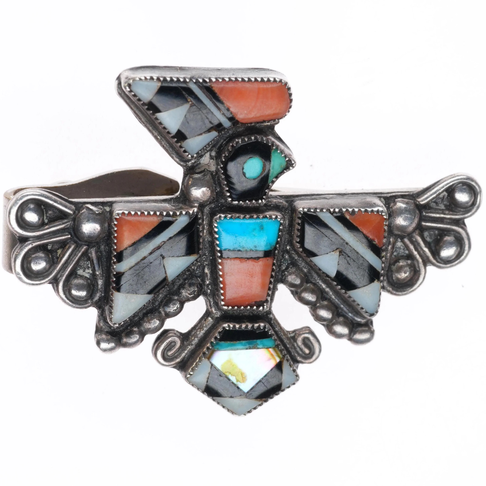 vintage c1950's Zuni sterling silver thunderbird inlay tie/dress clip