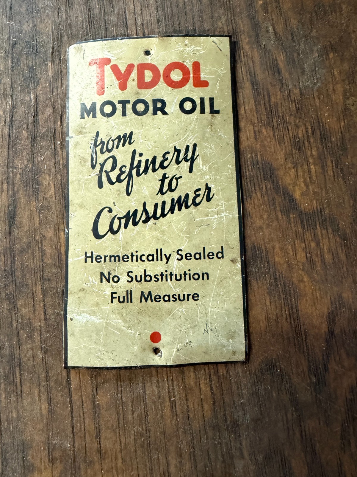 Vintage 1920s-30s Tydol Motor Oil Metal Advertising Refinery to Consumer 3-3/8