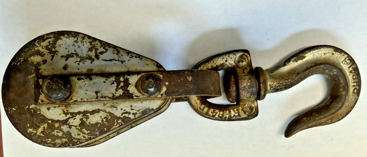 Vintage Heavy Duty Double Sheave Pulley Block Swivel Eye Hook RH84IC