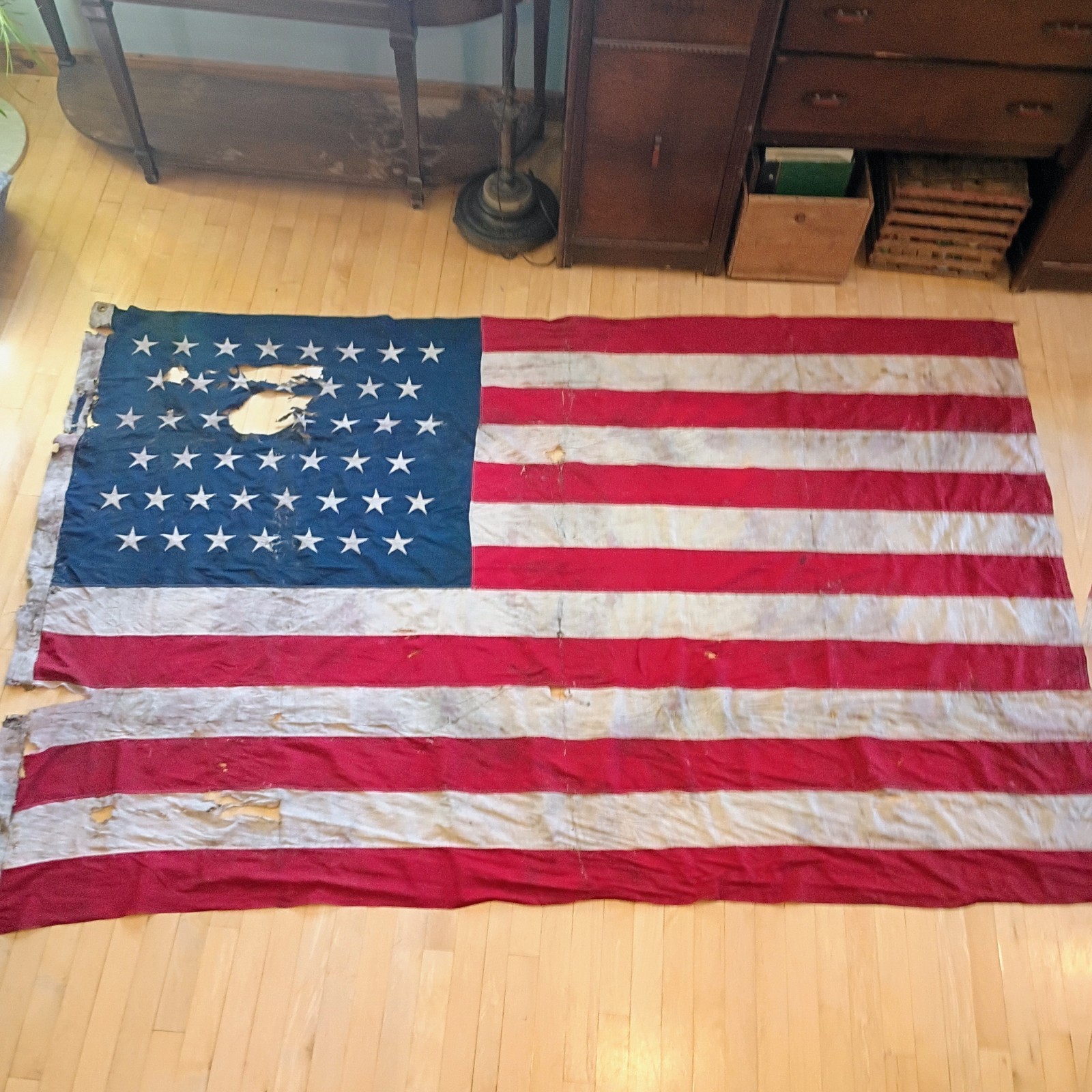 Antique Pre 1908 Big 7.5x5 Foot U.S. American Flag 45 Stars 1896-1908