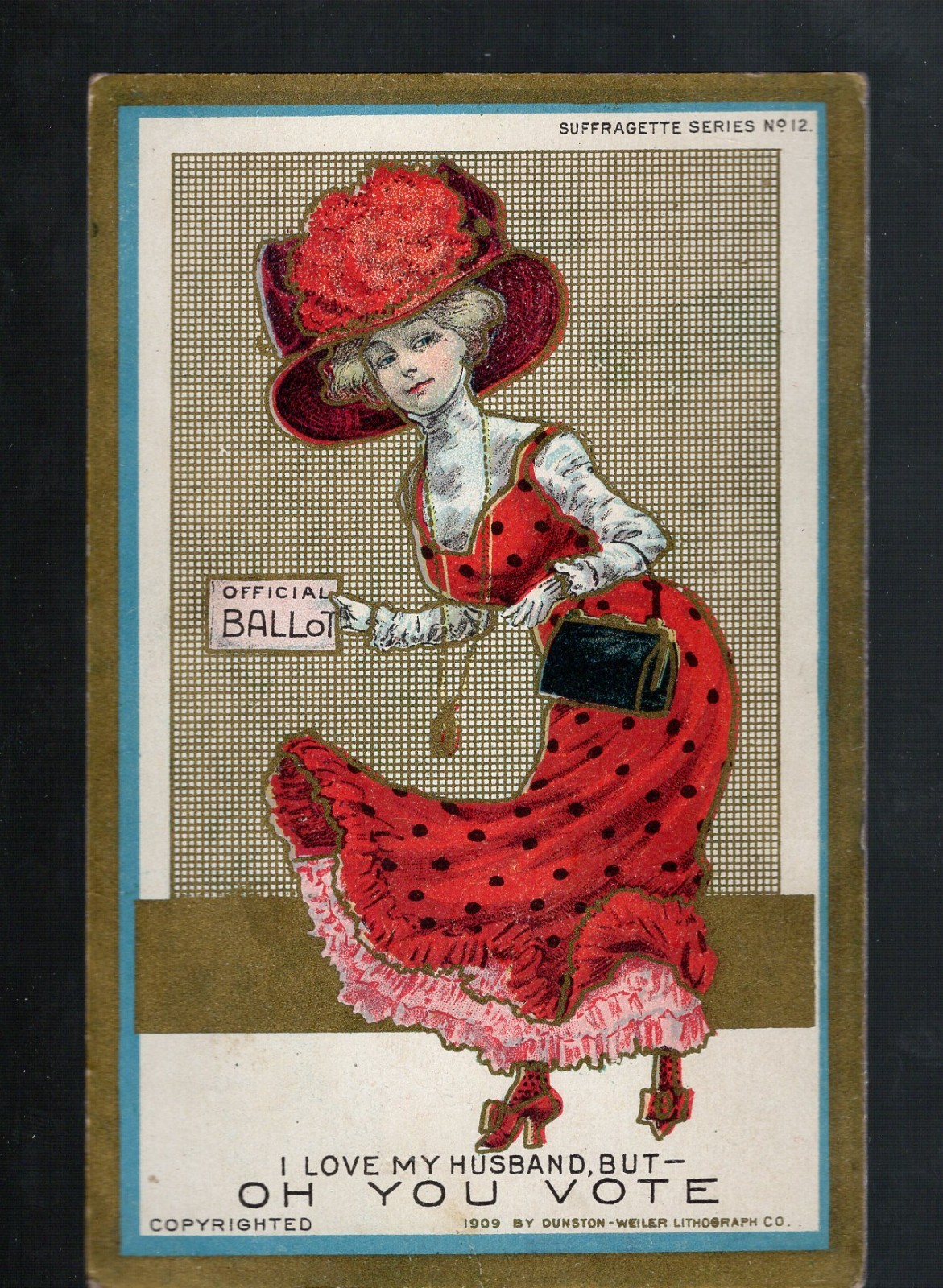 E164 Antique Postcard I love my husband but I must vote Suffrage Ballot