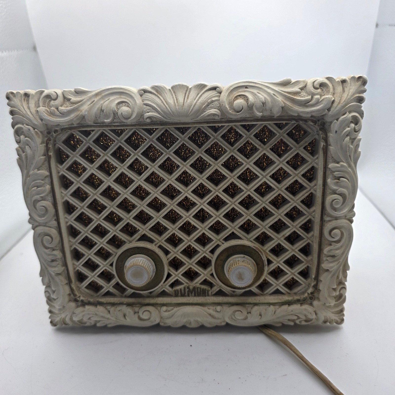 Vintage 1956 DuMont RA-346 Tube AM Radio Ornate Rococo Lattice WORKING Rare
