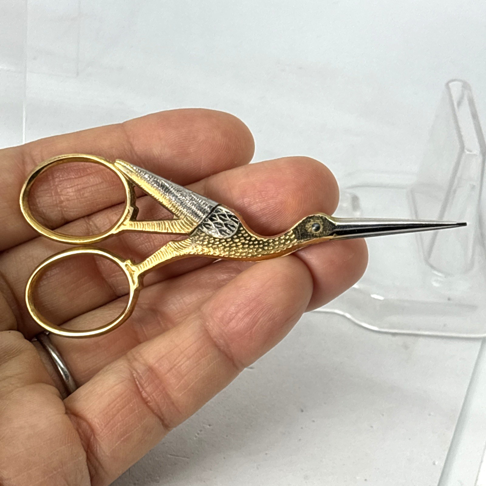 Vintage OG Gold Tone Sewing Wasa Solingen West Germany Stork Embroidery Scissors