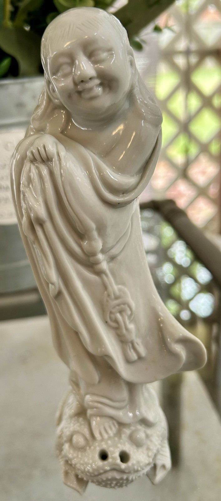 Vintage Antique Blanc de Chine Buddha Figurine Standing on Frog