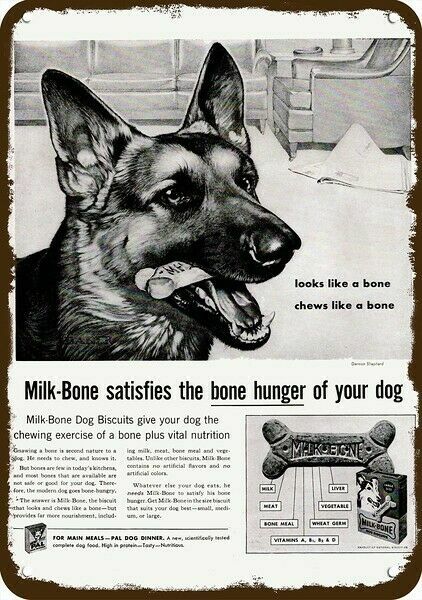1959 NABISCO MILK BONE Vintage Look DECORATIVE METAL SIGN -Cute GERMAN SHEPHERD 