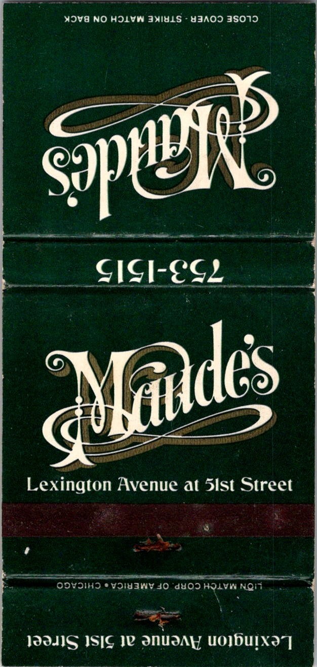 Maude's Lexington Avenue At 51st Street Vintage Matchbook Cover TMM23-5-2