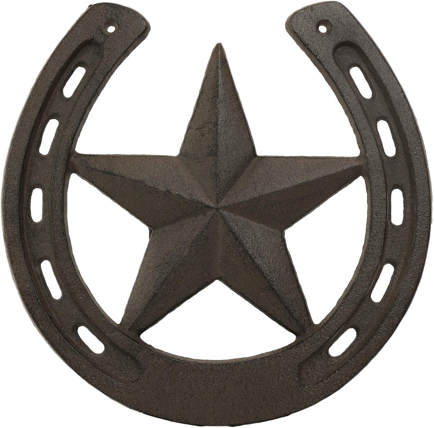 10 Wide Rustic Cast Iron Metal Horseshoe with Western Star Wall