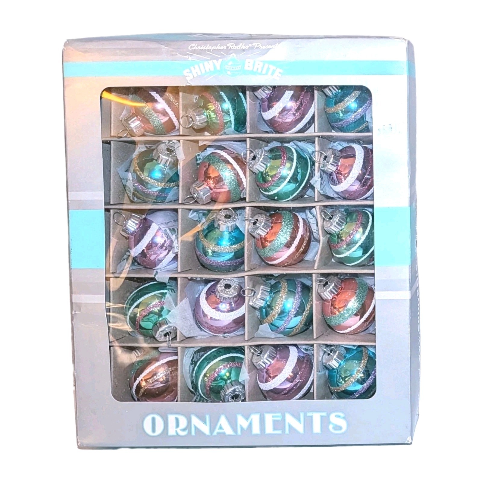 Christopher Radko Shiny Brite Ornaments Set x20 Pastel Pink Blue Glass Mini NEW 