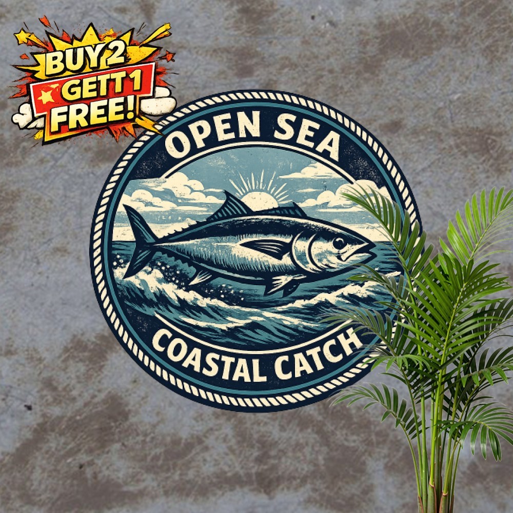 Commercial Deep Sea Tuna Sport Fishing 8x8 Round Metal Tin Sign Wall Plaque
