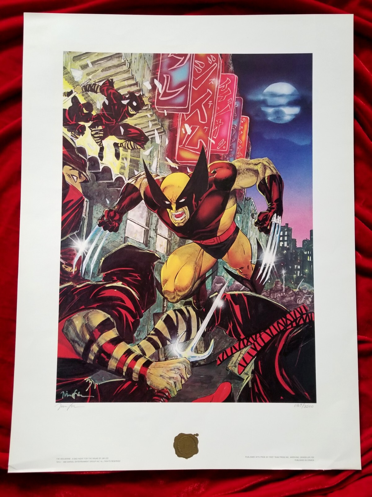 1989 Bad Night for Ninjas WOLVERINE Jim Lee SIGNED Lithograph Print 1167/2500