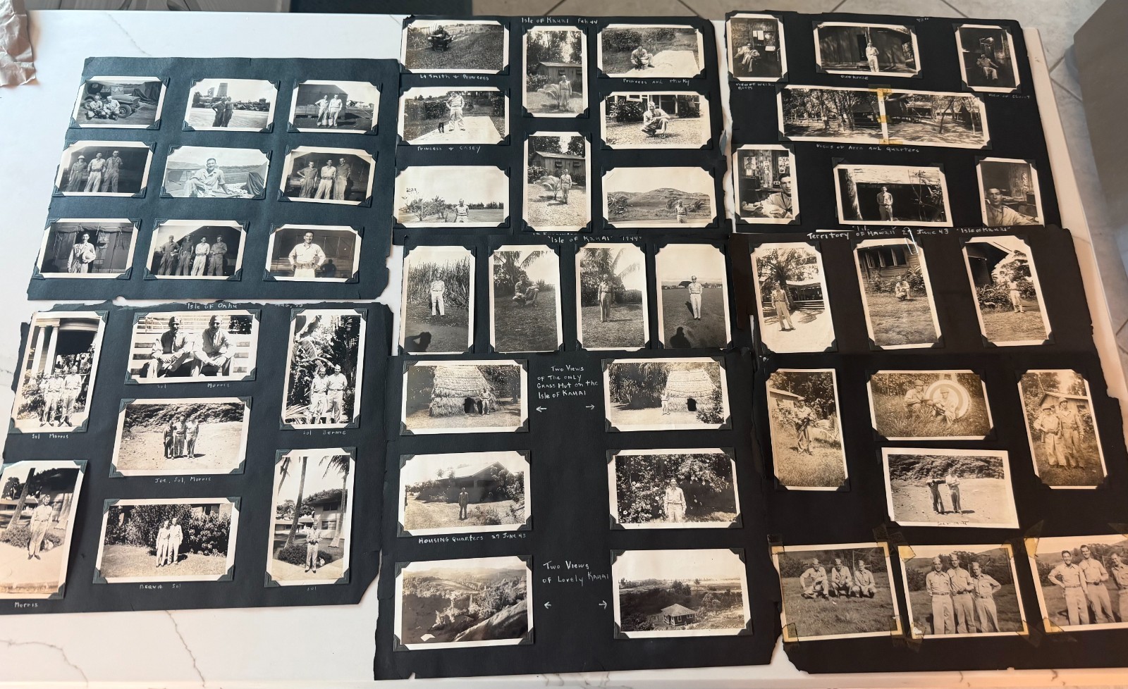 WWII Army Soldier’s Candid pics Kauai, Oahu, Living Qtrs, Sugar Cane, R&R, Dogs