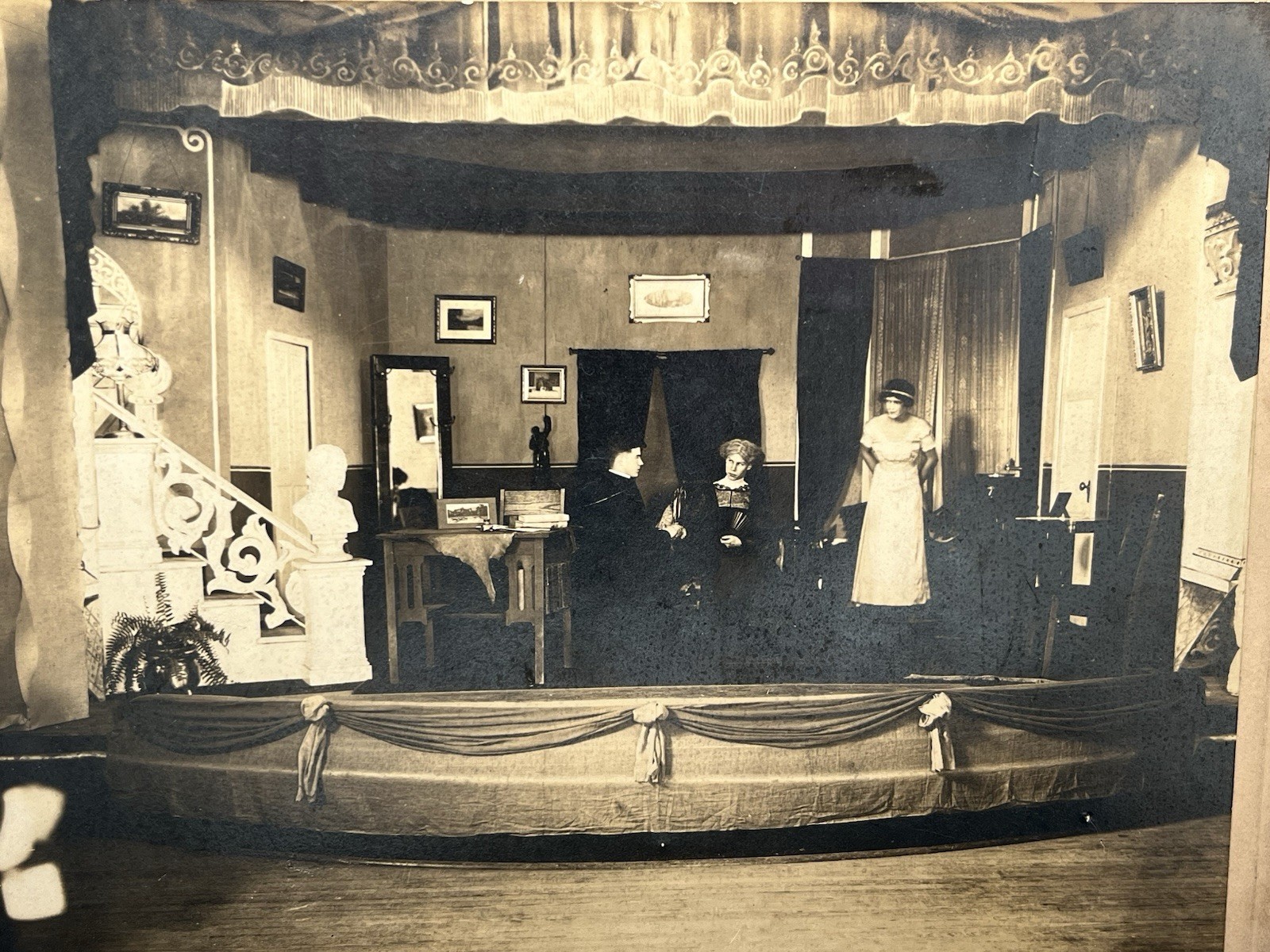 Antique Victorian Photo Theater Play Actors Acting On Stage Lewis Studio OOAK 9”