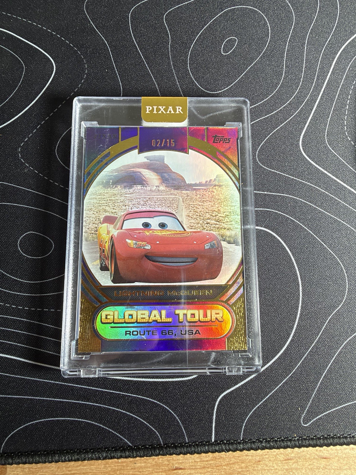 Lightning McQueen 2025 Topps Pixar Gold Global Tour Purple 02/15 Encased