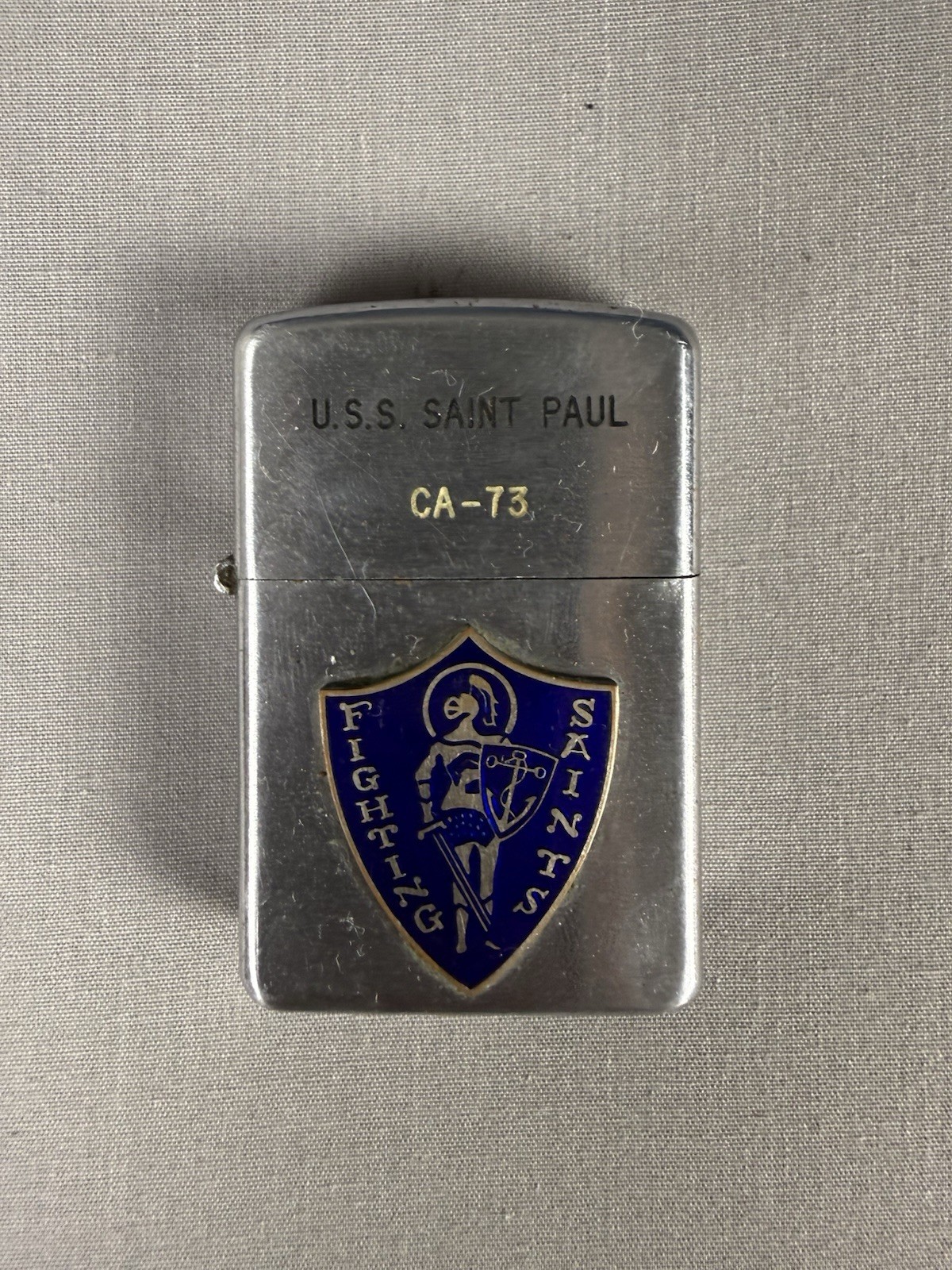 VINTAGE USS Saint Paul Fighting Saints Prince Rucky Lighter Military Silver