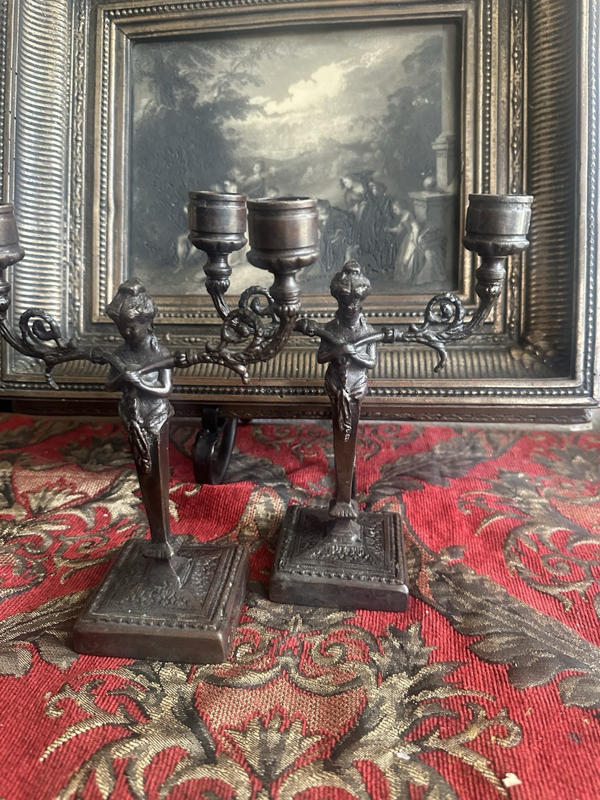 Maitland-Smith Vintage Bronze  Candlesticks Pair