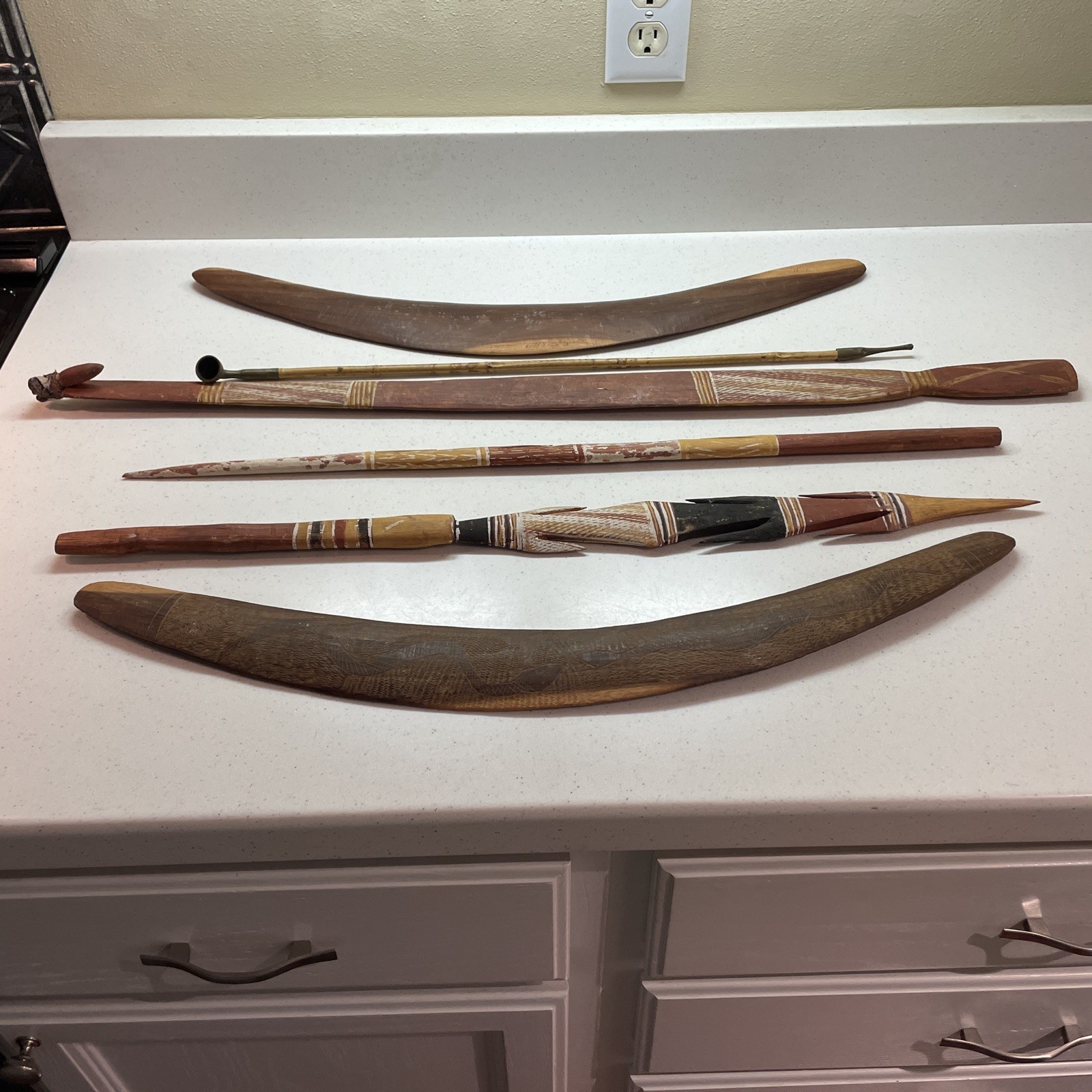 Aboriginal Handcrafted Vintage Australian Artifact hunting tools: boomerangs,etc