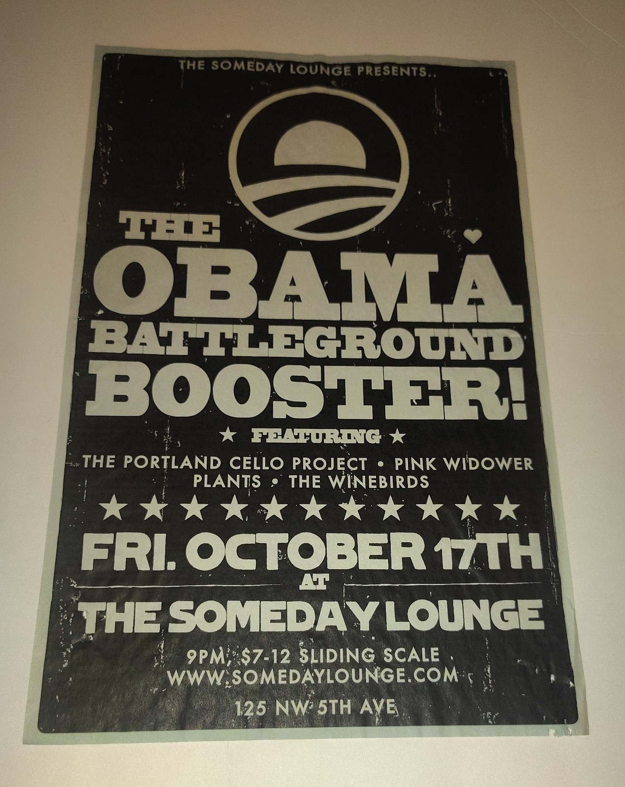 Vintage 2008 Barack Obama Battleground Booster Poster Someday Lounge Portland OR