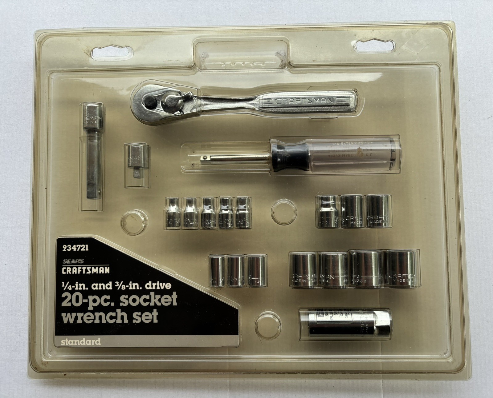 NOS Sears Craftsman 1/4” & 3/8” drive 20-pc Socket Wrench Set ~ Standard ~ 34721