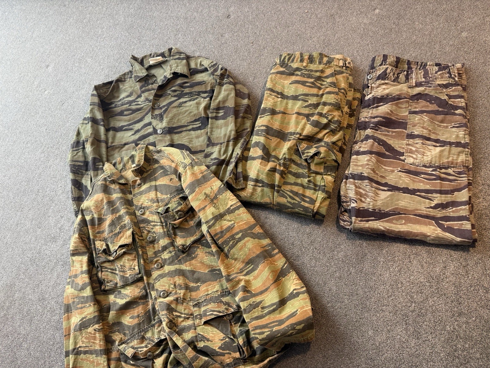 Original VTG 1960's-80s Vietnam tiger stripe camo jacket and pants bundle 