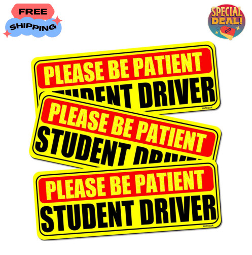 Student Driver Sticker Magnet for Car 3 Pack, Please Be Patient Student Driver M