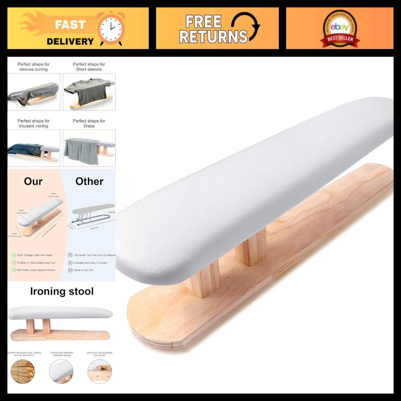 Padded Longer Sleeve Ultra Thick Padding, Double Side Ironing Board