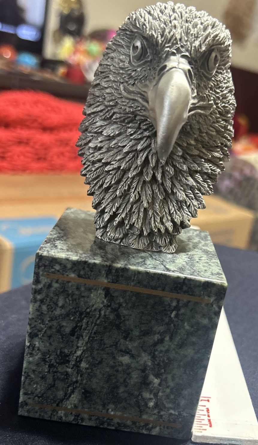 1993 B. Austin Pewter American Eagle Head Marble Base Paper weight 