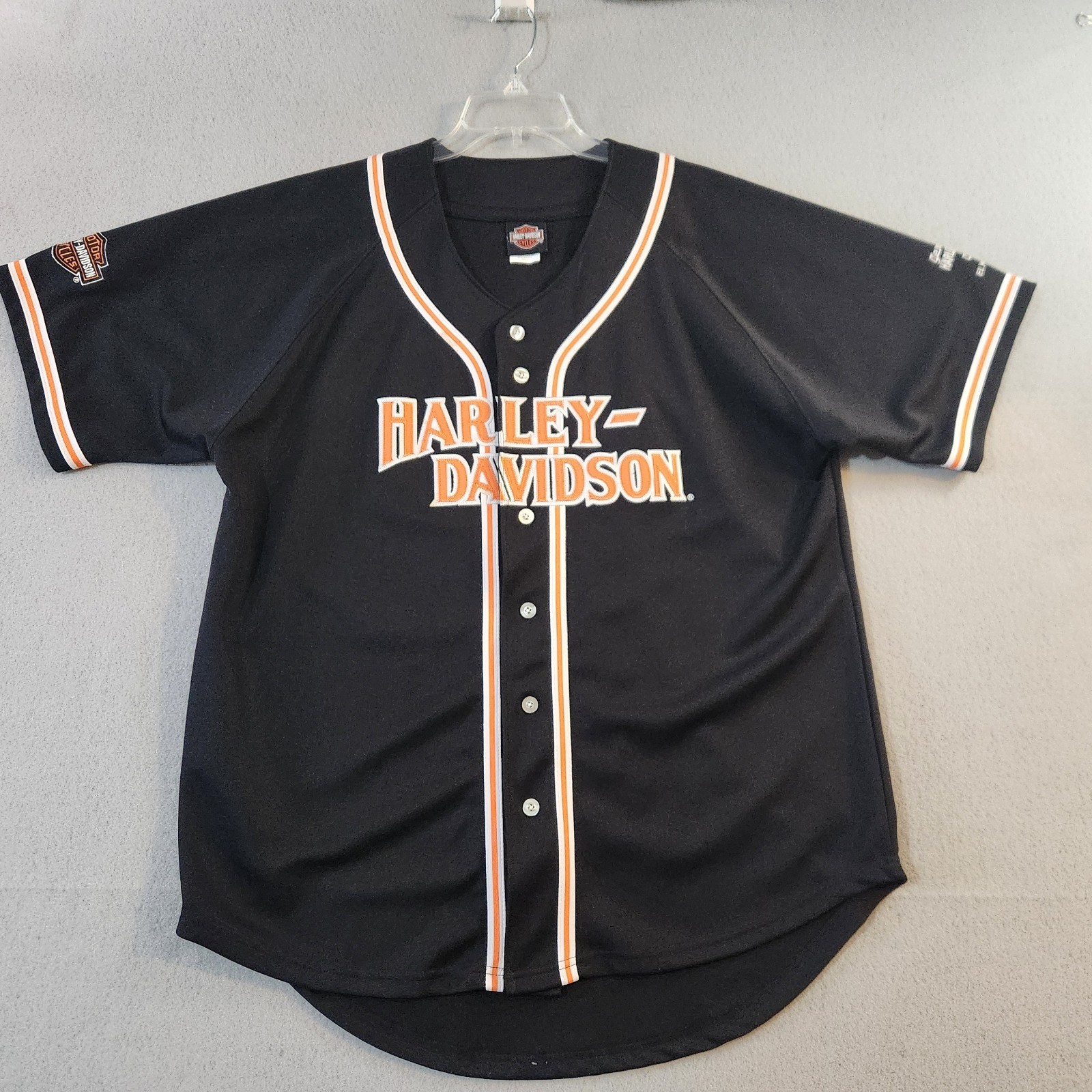 Harley Davidson Baseball Jersey Mens L Black Gerencers HD Indiana Embroidered