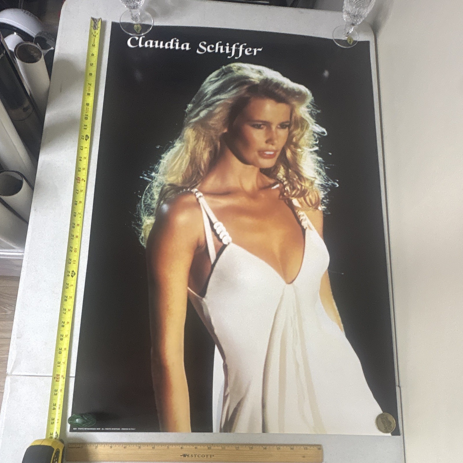 ✨ Claudia Schiffer Poster 24x36 White Dress Printed in Italy Supermodel Mint✨