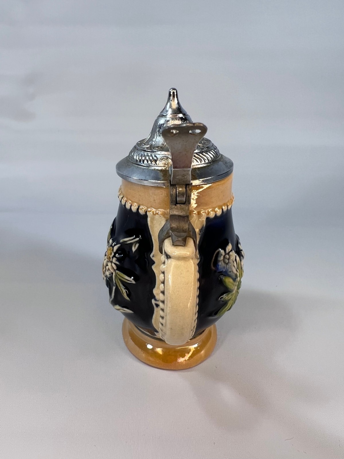 Vintage West German Mini Beer Stein Cobalt Blue Dancing Couple Pewter Lid DBGM