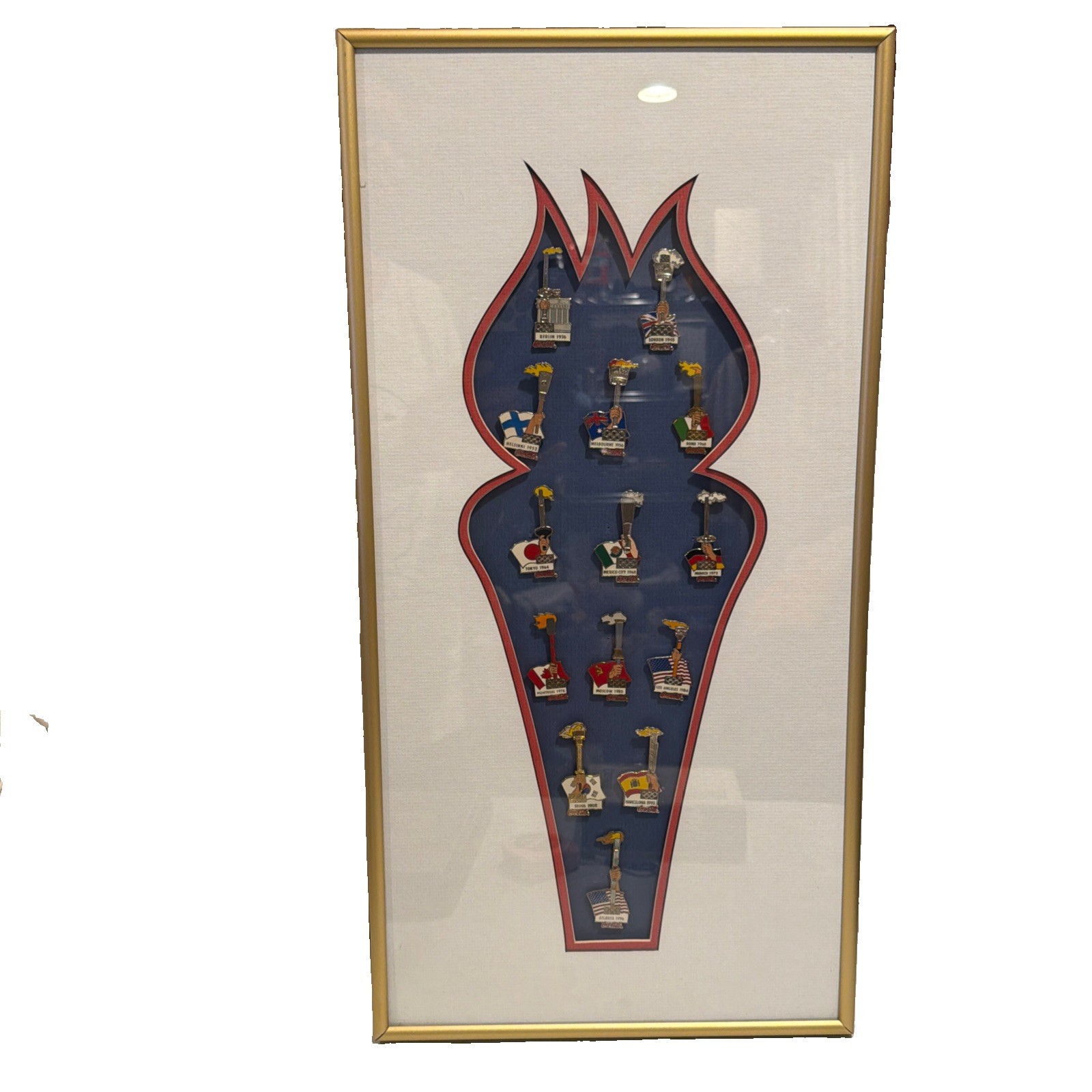 Vtg Coca Cola Olympics “Torch Through The Years” Pin Collection 1936-1996 Framed