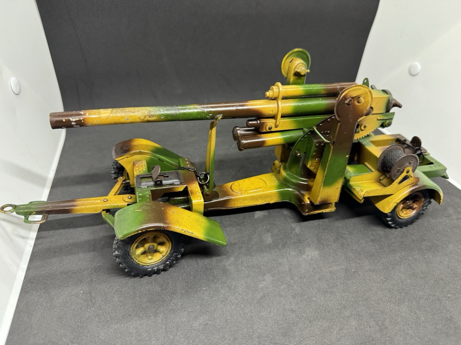 Original German WWII Lineol 8.8cm Flak 88 Tin Toy Cannon w/ Limbers 1930s 16in
