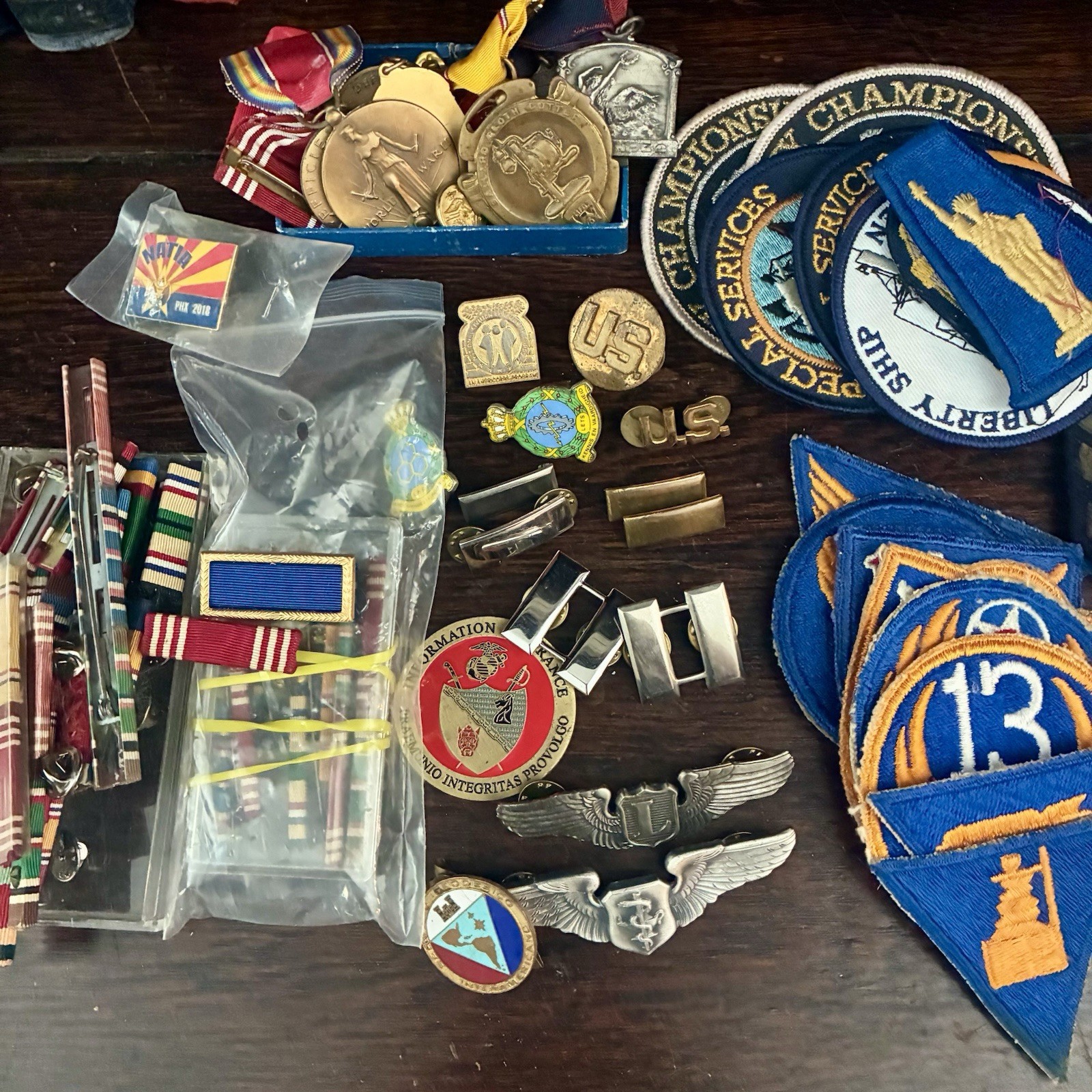 Vintage WWII USAAF Military Militaria Lot Air Force Navy Patches Medals Ribbons