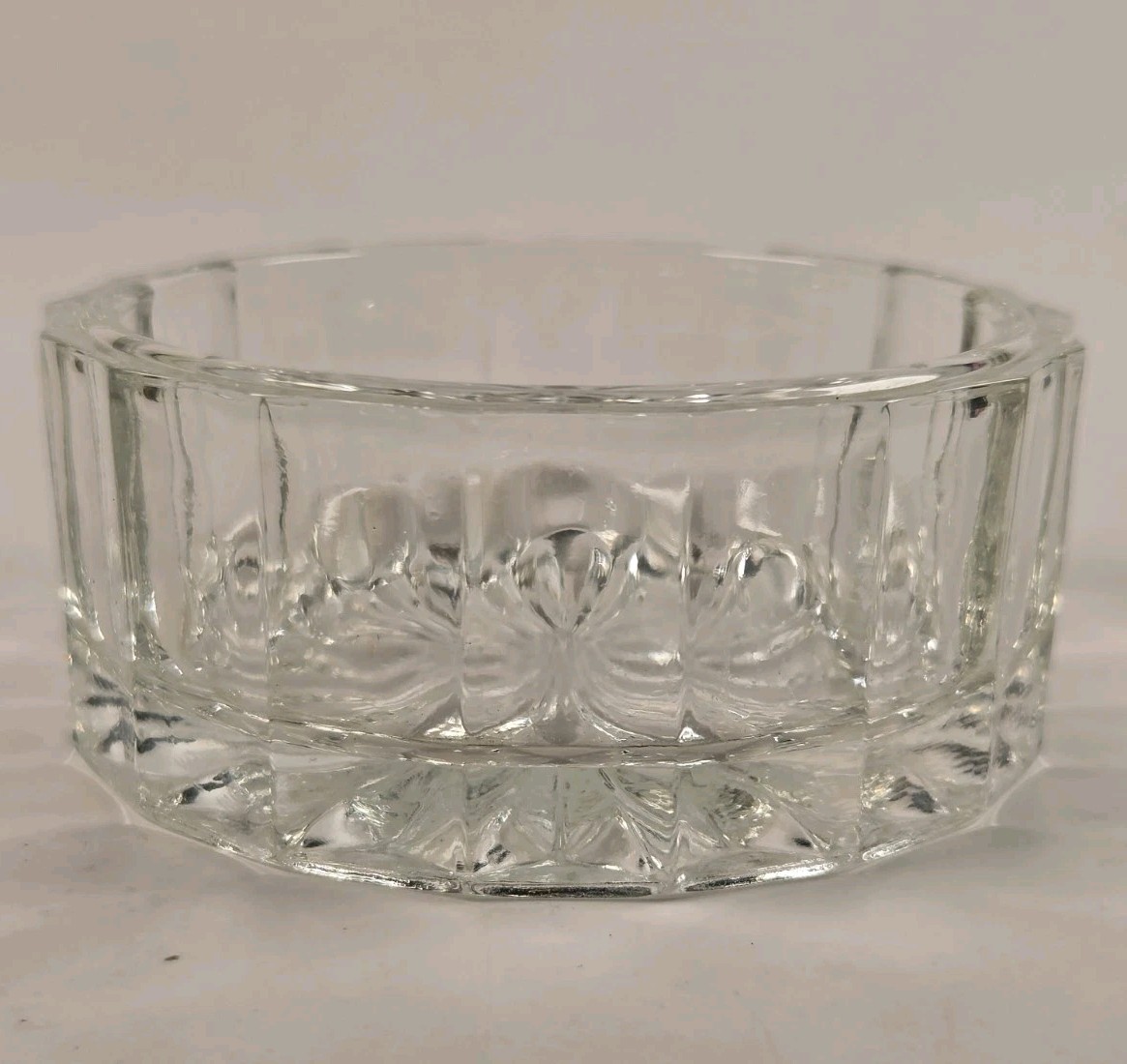 Vintage Round Glass Salt Cellar Dip Starburst Fan Cut Pattern Heavy Trinket Bowl