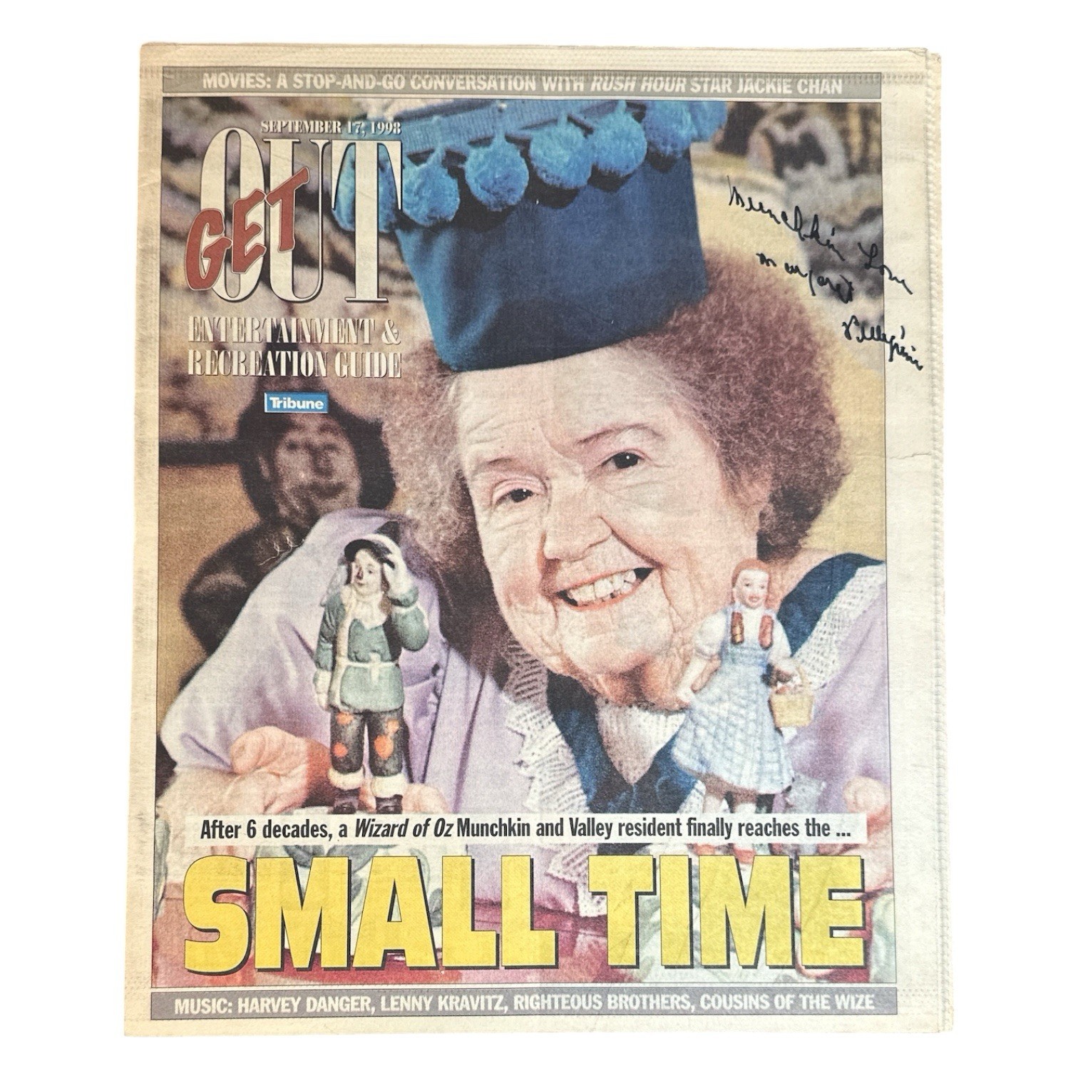 Margaret Pellegrini Autograph Signed 1998 Hometown Newspaper RARE Wizard Of Oz
