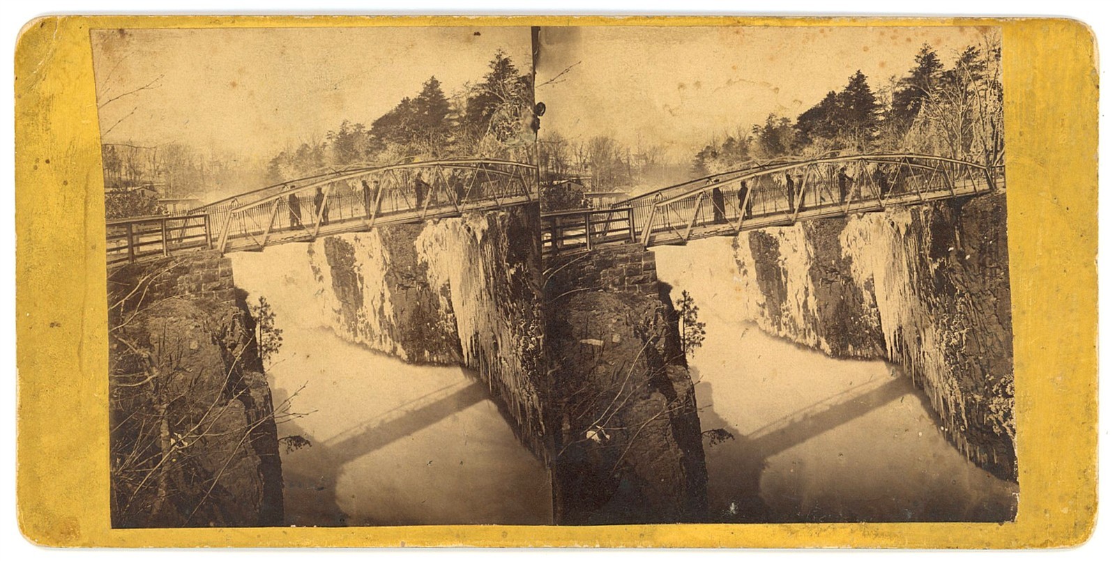 NEW JERSEY STEREOVIEW - Passaic Falls - Bridge Winter View - JP Doremus 1870s