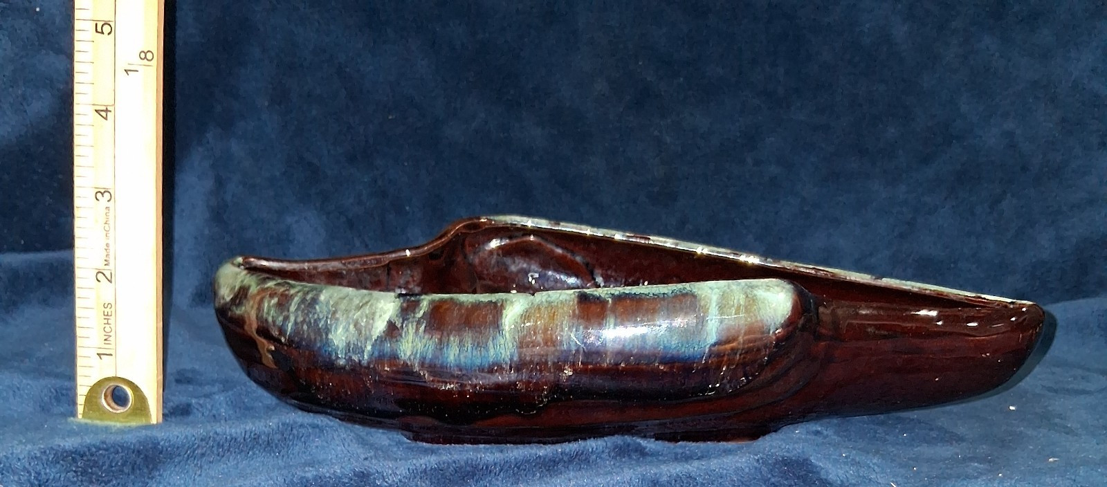 Vtg Mid Century Asymmetrical Drip Glaze Planter Console Dish Brown Teal 10.5\
