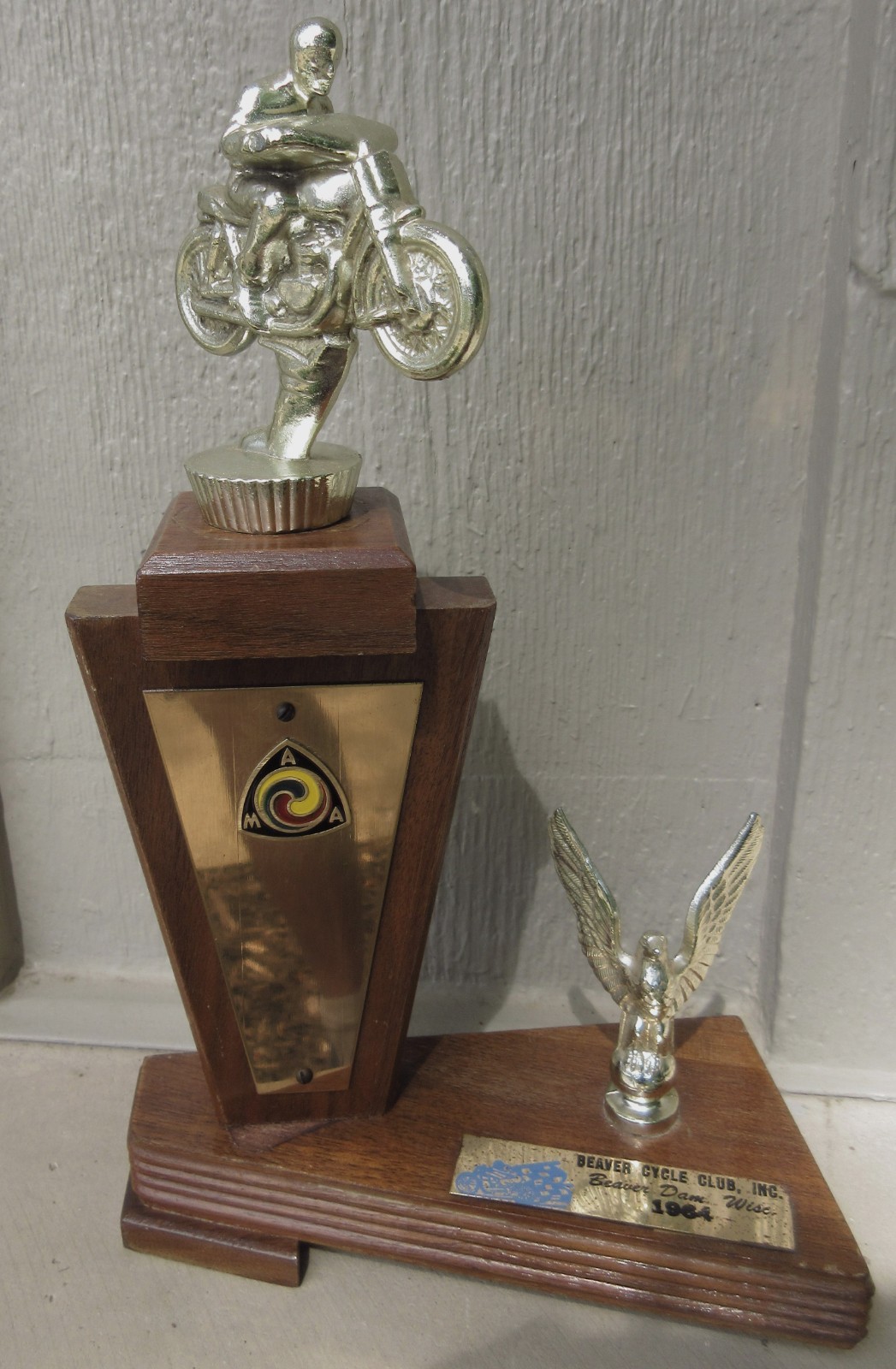 Old 1964 American Motorcycle Assoc. Beaver Dam Wisconsin Cycle Club Trophy 10\