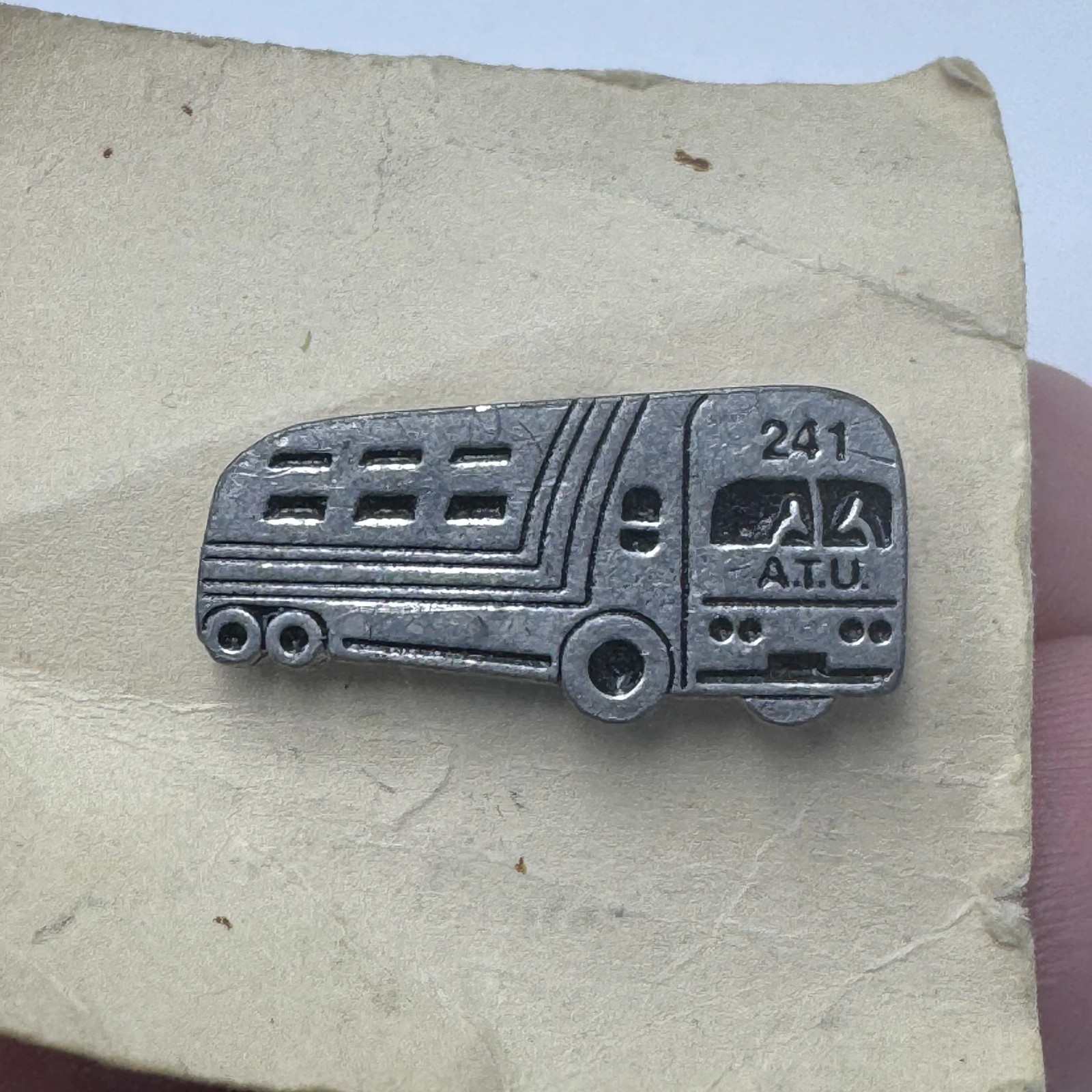 Vintage Amalgamated Transit Union ATU Local 241 Bus Lapel Pin Jansco Silver Tone