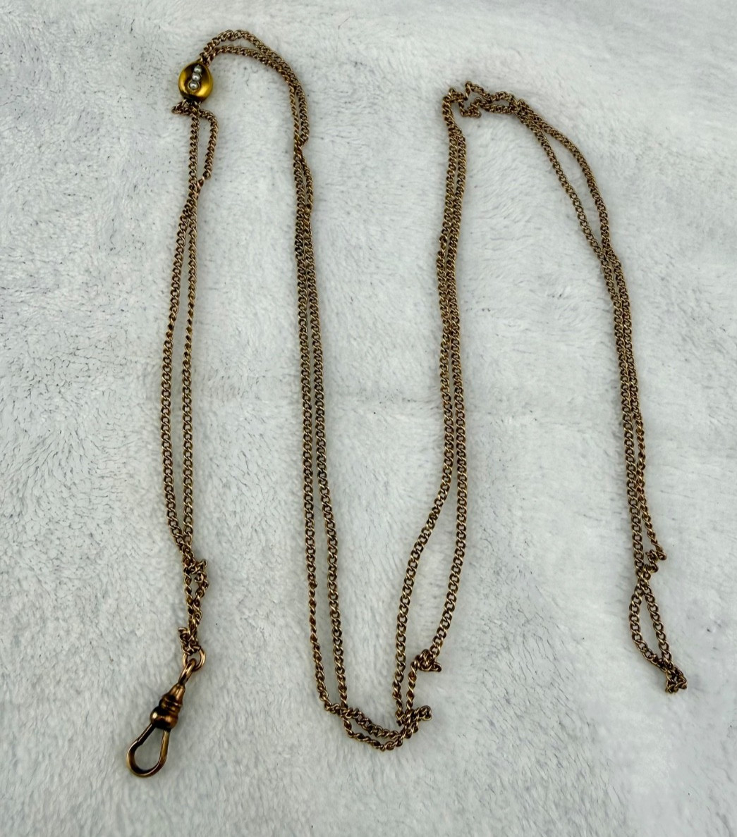Vintage H&H Gold Filled Watch Chain Gold Tone Fancy Slider  48”