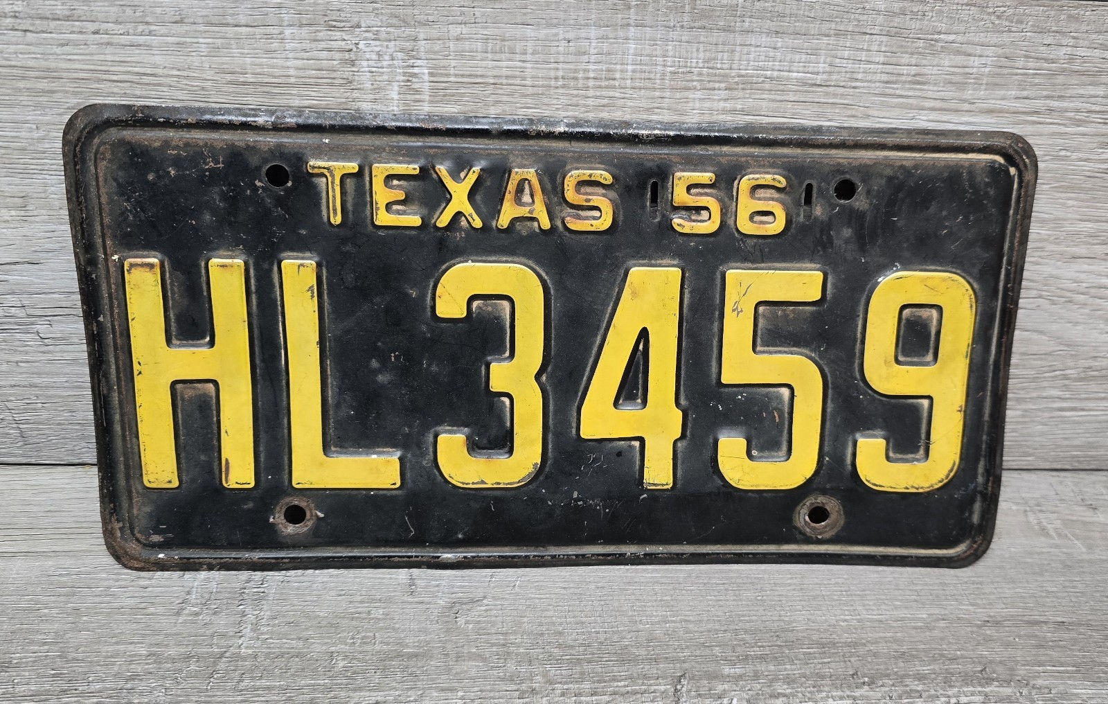 1956 Texas License Plate - Original, Black/Yellow, HL3459 Vintage ~