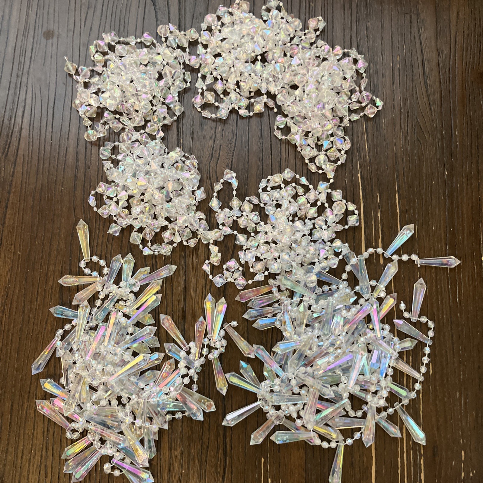 6 Vtg Beaded Iridescent Pink Beaded Garland Romantic Lot Crystal Cut 9Ft Each