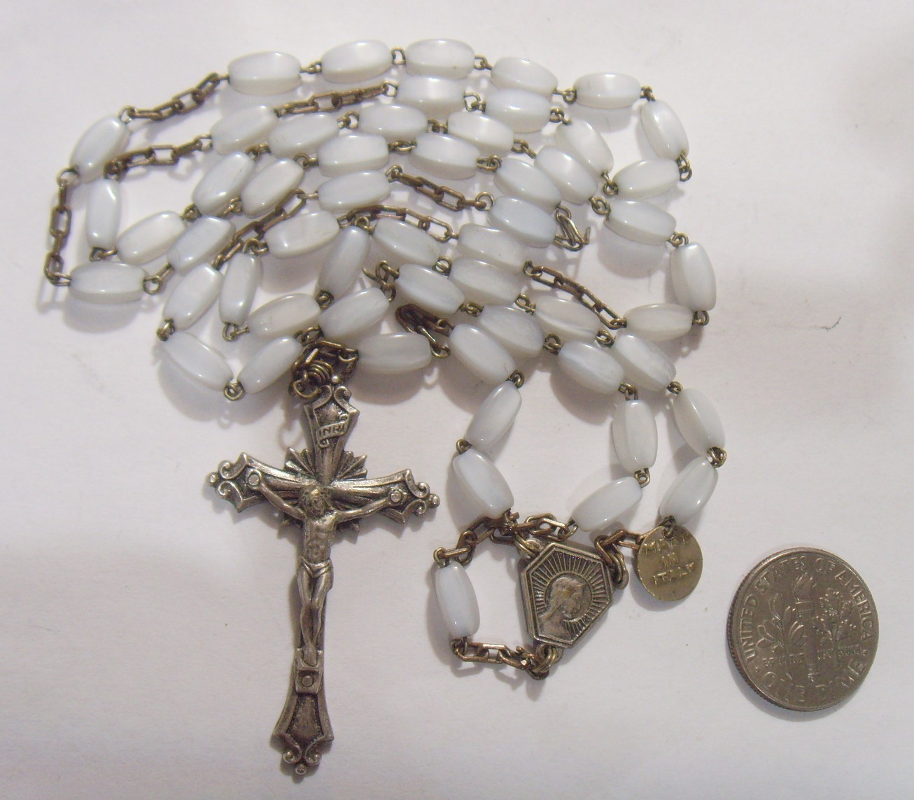 antique religious catholic Saint Mary moonstone 55 beads rosary 54558