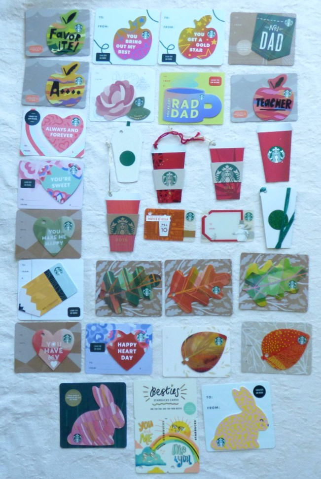 Starbucks Gift Card LOT of 30 Collectible -No Value - ALL Die-Cut SHAPES or Mini