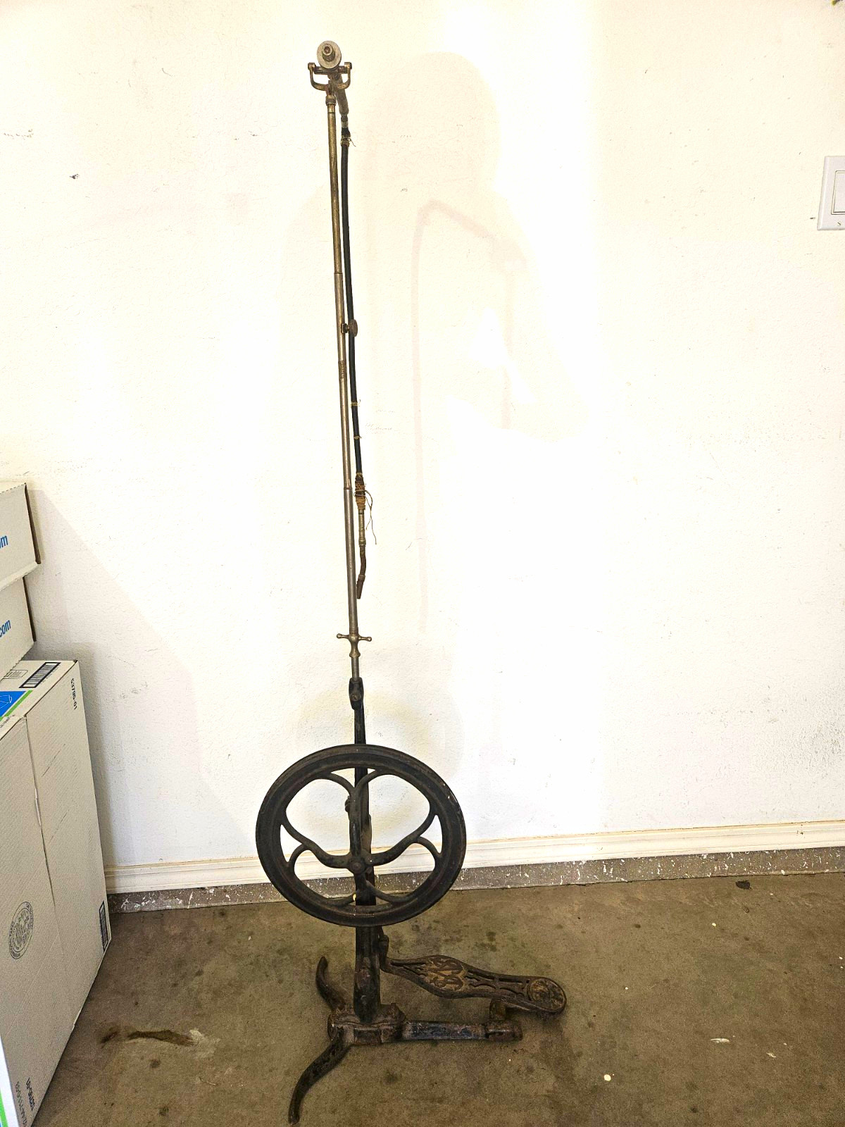 Antique Cast Iron Dentist Dril Treadle Stand, Foot-Powered Pedal